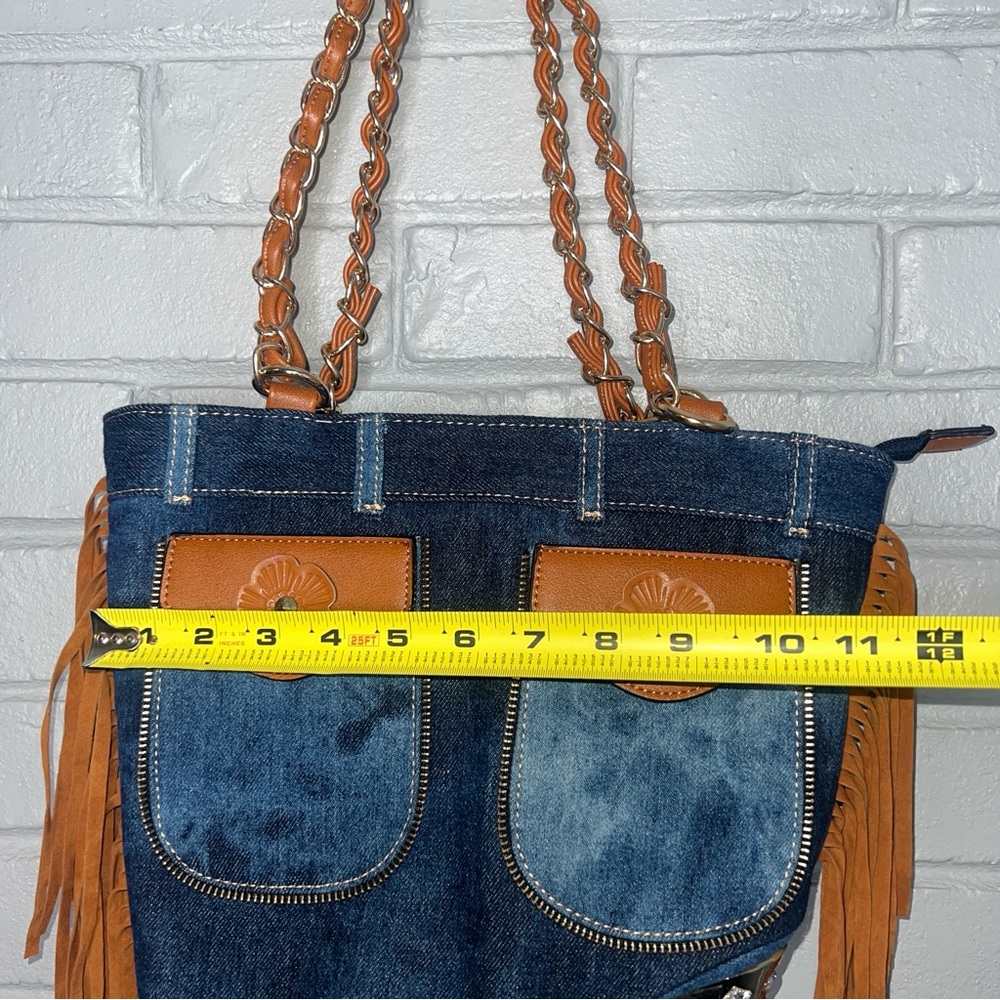 Denim & Fringe Stiletto Heel with Rhinestones Women's Handbag - Picture 13 of 16